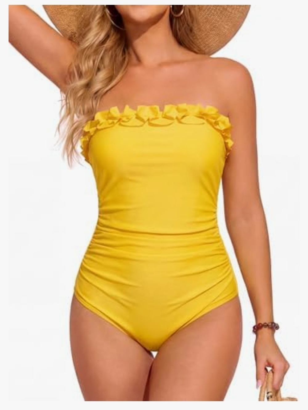 Smismivo Strapless Swimsuits for Women Bandeau One Piece Bathing Suit Tummy Cont